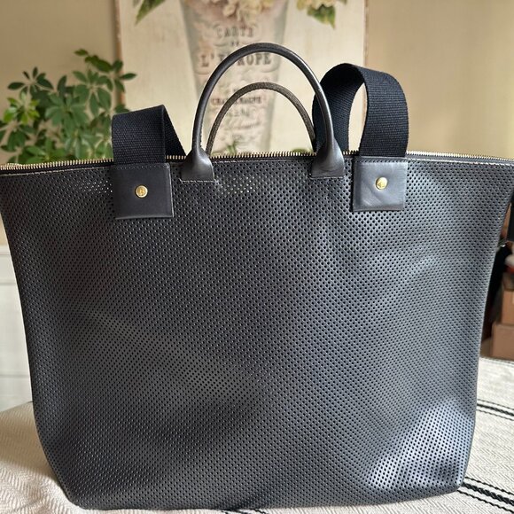 Clare V. Le Zip Sac in Black Perf Leather w/Black  Cotton Webbing Straps - Picture 1 of 9